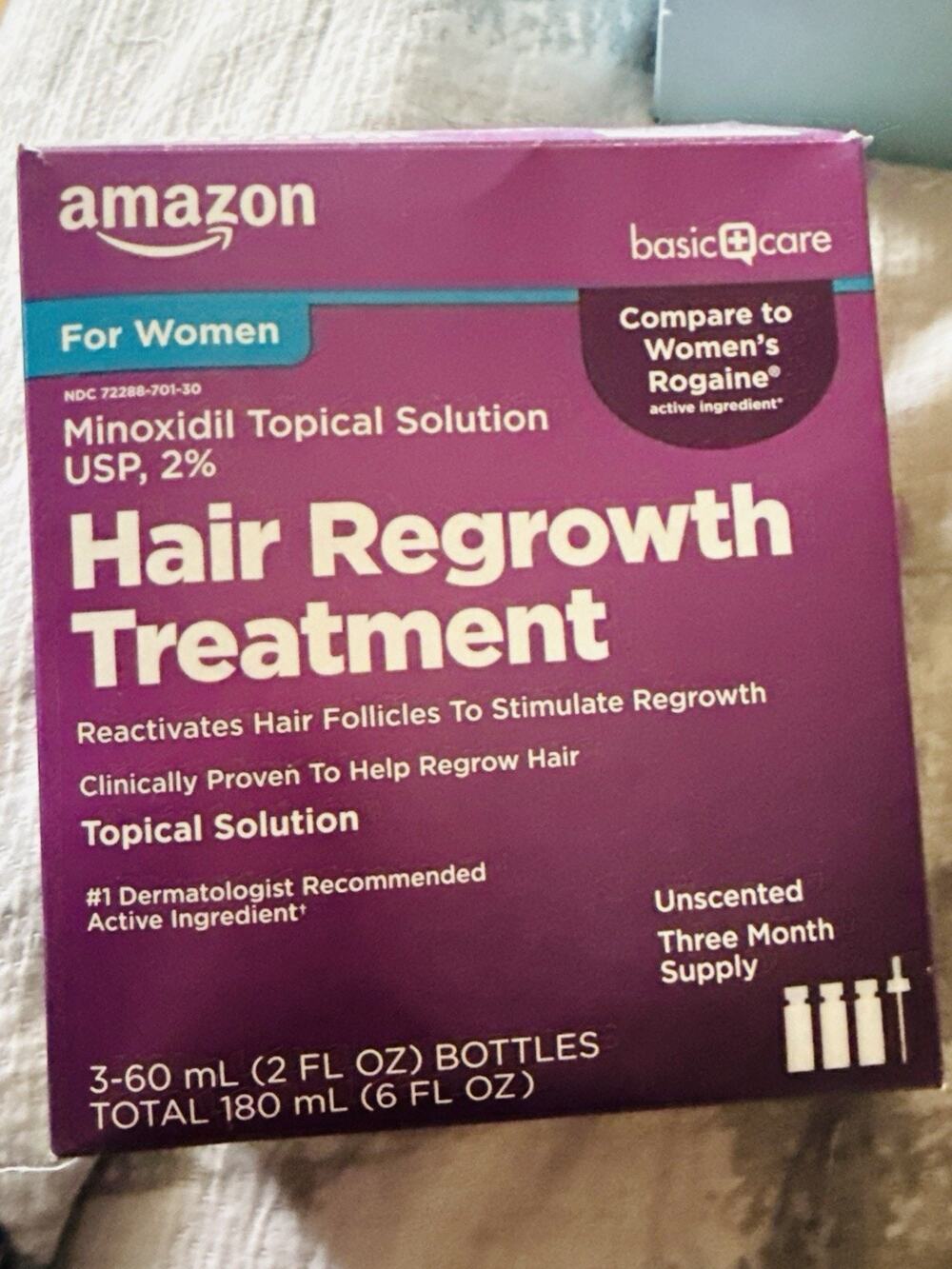 Amazon Basic Care Minoxidil 2% Hair Regrowth Treatment for Women 3 Month Supply